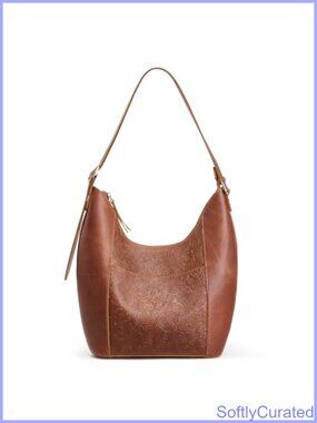 Full Grain Leather Hobo Shoulder Handbag Rose Print Travel Purse